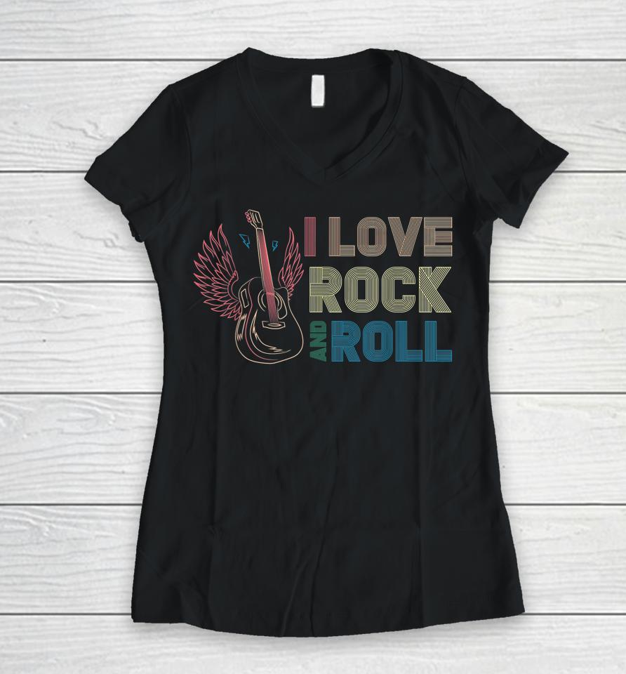 I Love Rock And Roll Rock Concert 70S Retro Vintage Women V-Neck T-Shirt