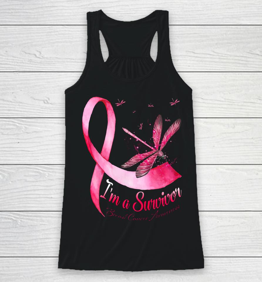 I M A Survivor Dragonfly Breast Cancer Awareness Racerback Tank