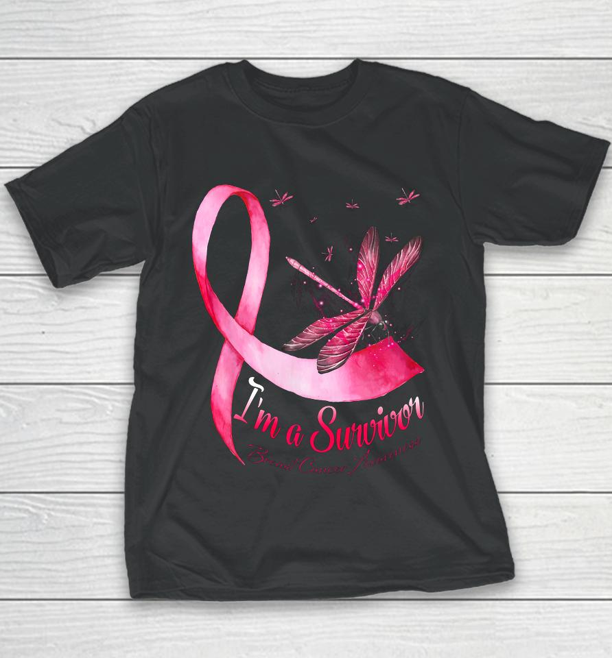 I M A Survivor Dragonfly Breast Cancer Awareness Youth T-Shirt