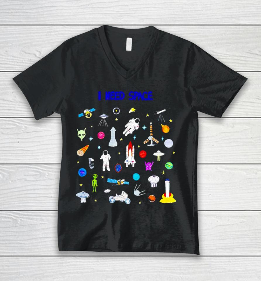 I Need Space Alien Rocket Telescope Unisex V-Neck T-Shirt