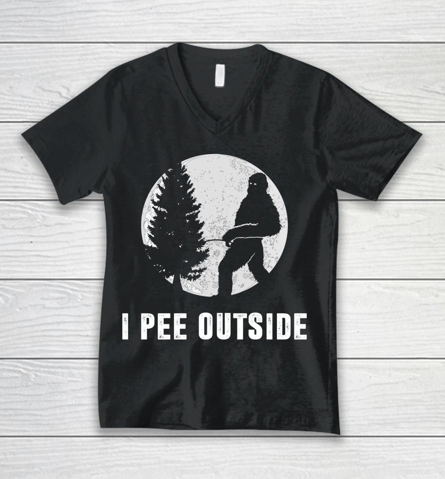 I Pee Outside Adult Humor Funny Sasquatch Bigfoot Camping Unisex V-Neck T-Shirt