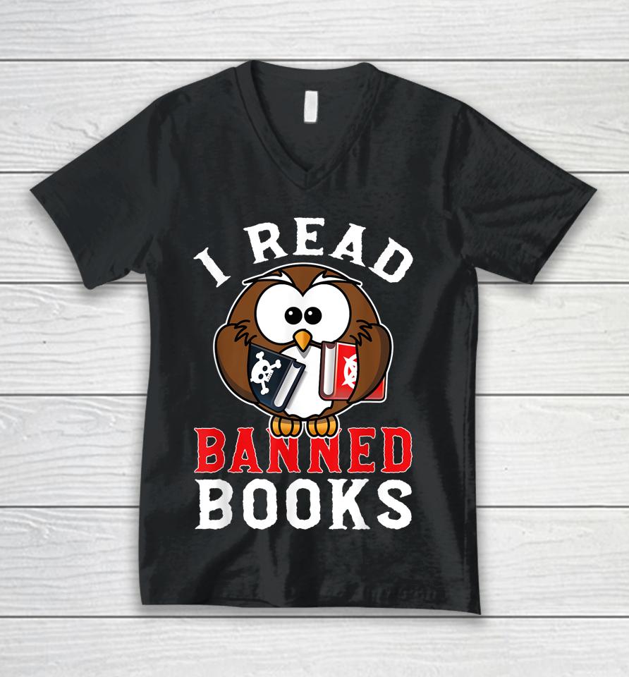 I Read Banned Books Owl Unisex V-Neck T-Shirt