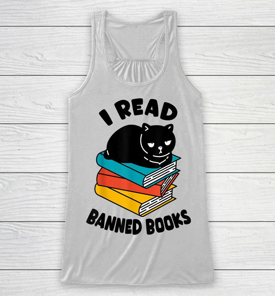 I Read Banned Books T-Shirt Black Cat Reader Bookworm Women Racerback Tank
