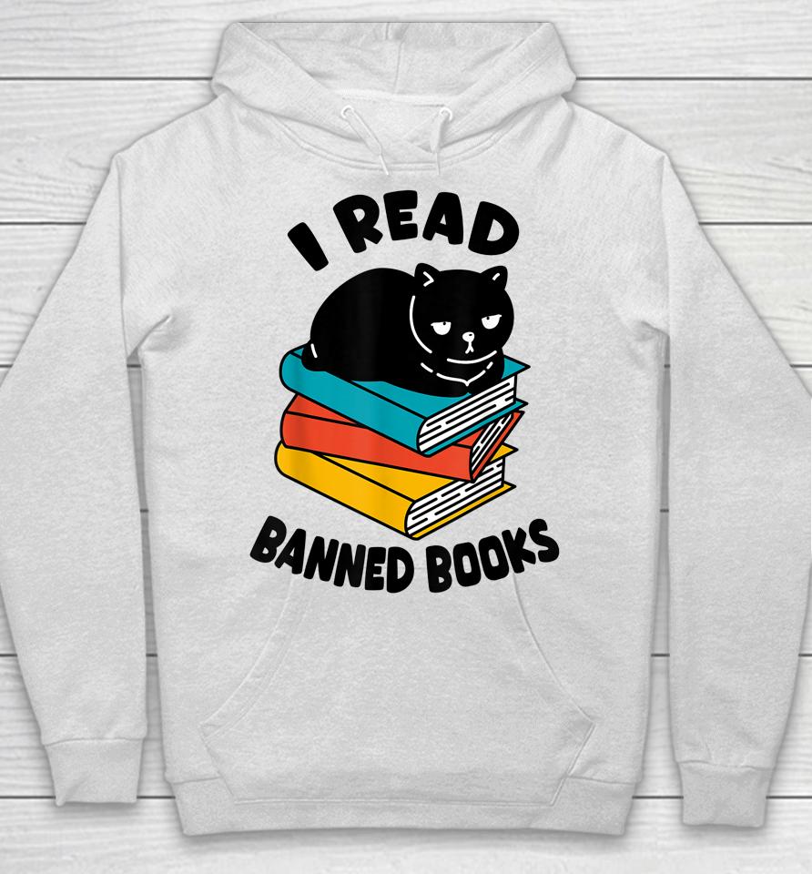 I Read Banned Books T-Shirt Black Cat Reader Bookworm Women Hoodie