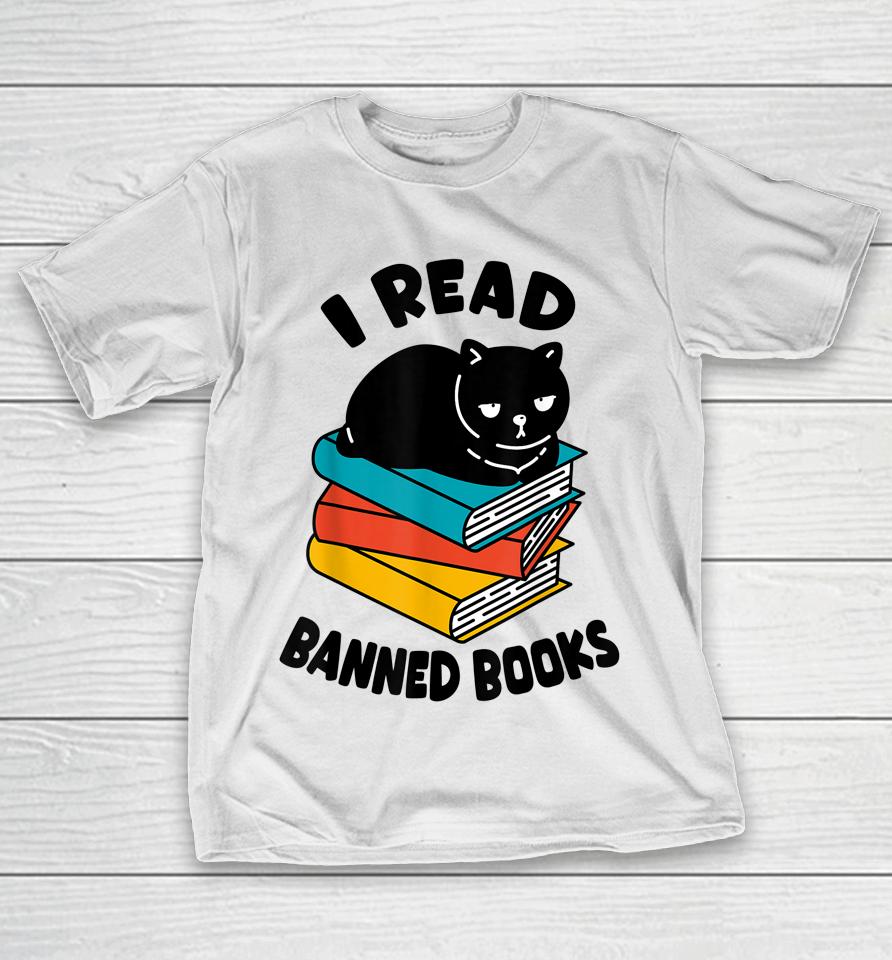 I Read Banned Books T-Shirt Black Cat Reader Bookworm Women T-Shirt