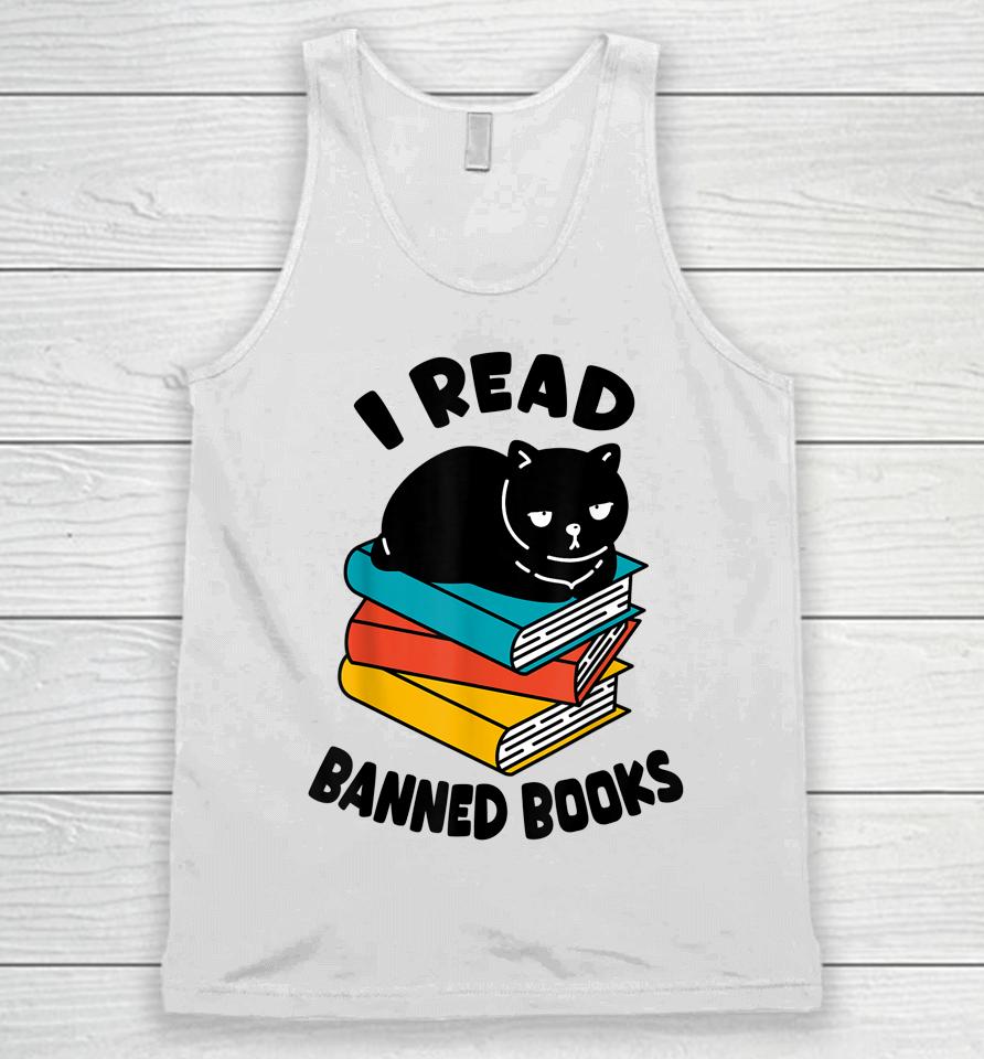 I Read Banned Books T-Shirt Black Cat Reader Bookworm Women Unisex Tank Top
