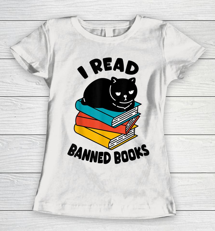 I Read Banned Books T-Shirt Black Cat Reader Bookworm Women Women T-Shirt
