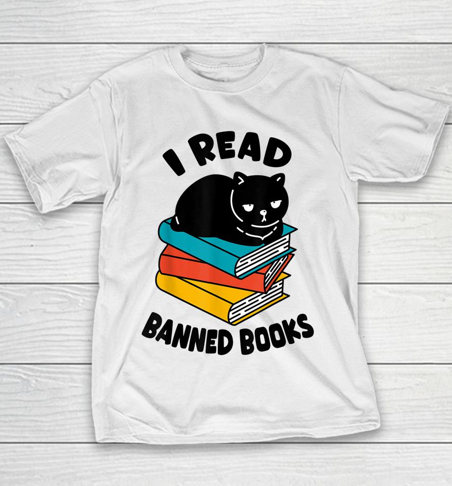 I Read Banned Books T-Shirt Black Cat Reader Bookworm Women Youth T-Shirt