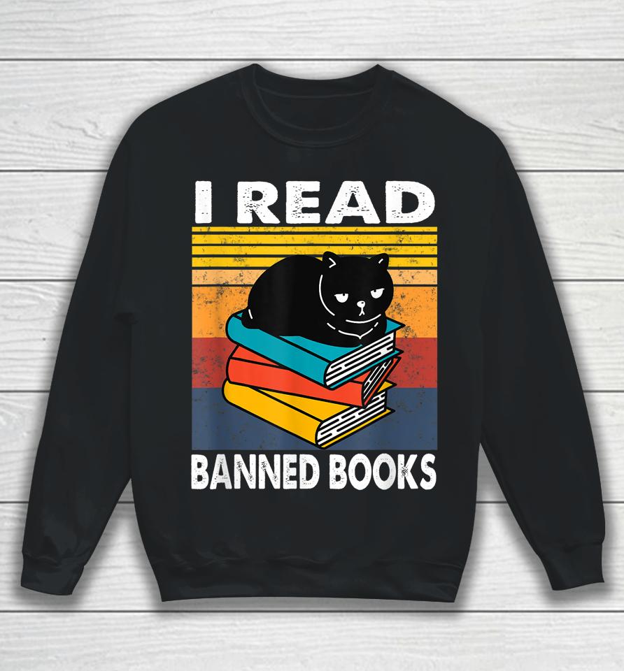 I Read Banned Books T-Shirt Black Cat Reader Bookworm Women Sweatshirt