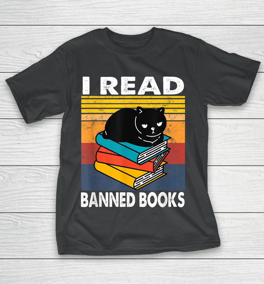 I Read Banned Books T-Shirt Black Cat Reader Bookworm Women T-Shirt