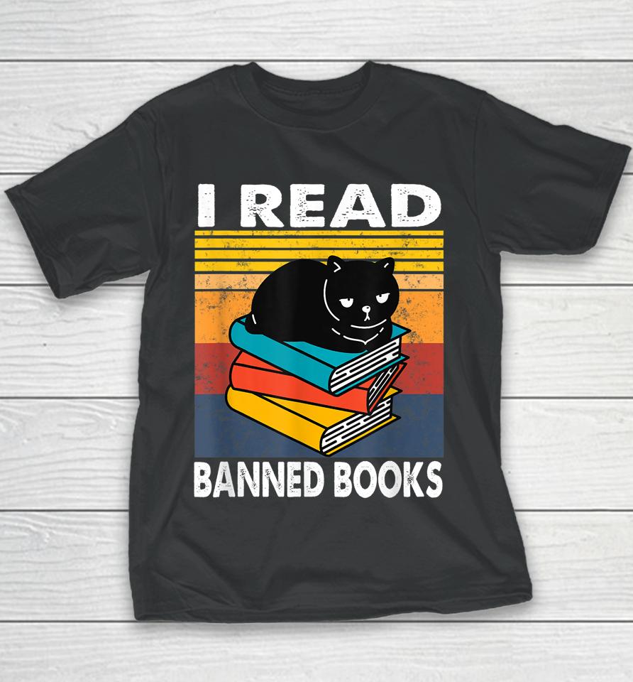 I Read Banned Books T-Shirt Black Cat Reader Bookworm Women Youth T-Shirt