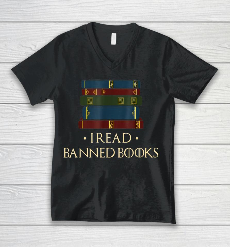 I Read Banned Books Week Librarian Freadom Reader Nerd Unisex V-Neck T-Shirt