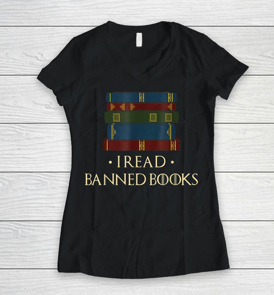I Read Banned Books Week Librarian Freadom Reader Nerd Women V-Neck T-Shirt
