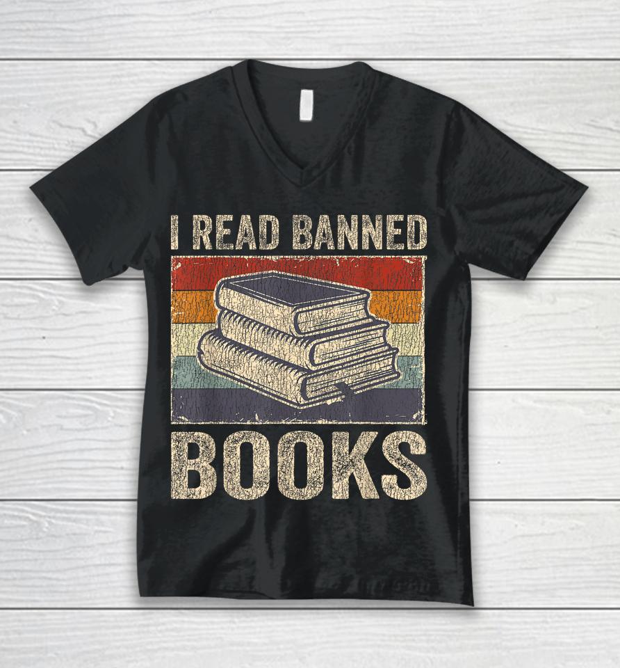 I Read Banned Books Week Librarian Freedom Reader Nerd Men Unisex V-Neck T-Shirt