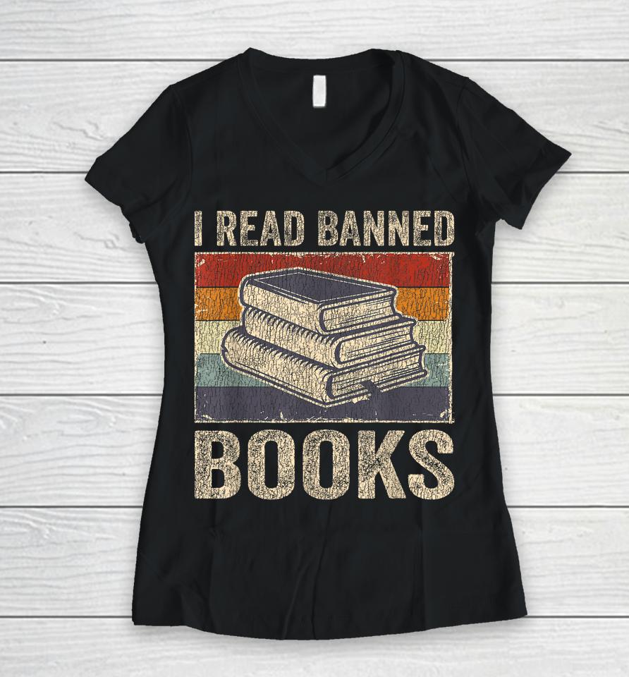 I Read Banned Books Week Librarian Freedom Reader Nerd Men Women V-Neck T-Shirt