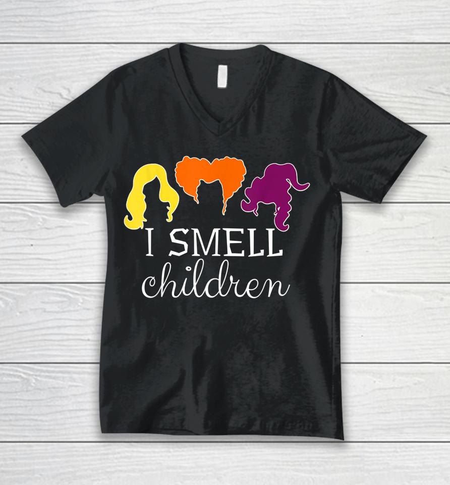I Smell Kids Children Tee Halloween Funny Costume Witches Unisex V-Neck T-Shirt