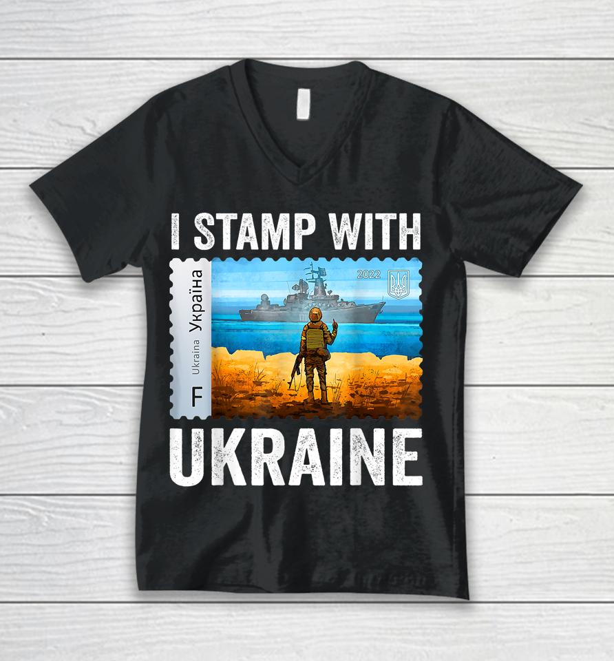 I Stamp With Ukraine Postage Stamp Flag Pride Unisex V-Neck T-Shirt