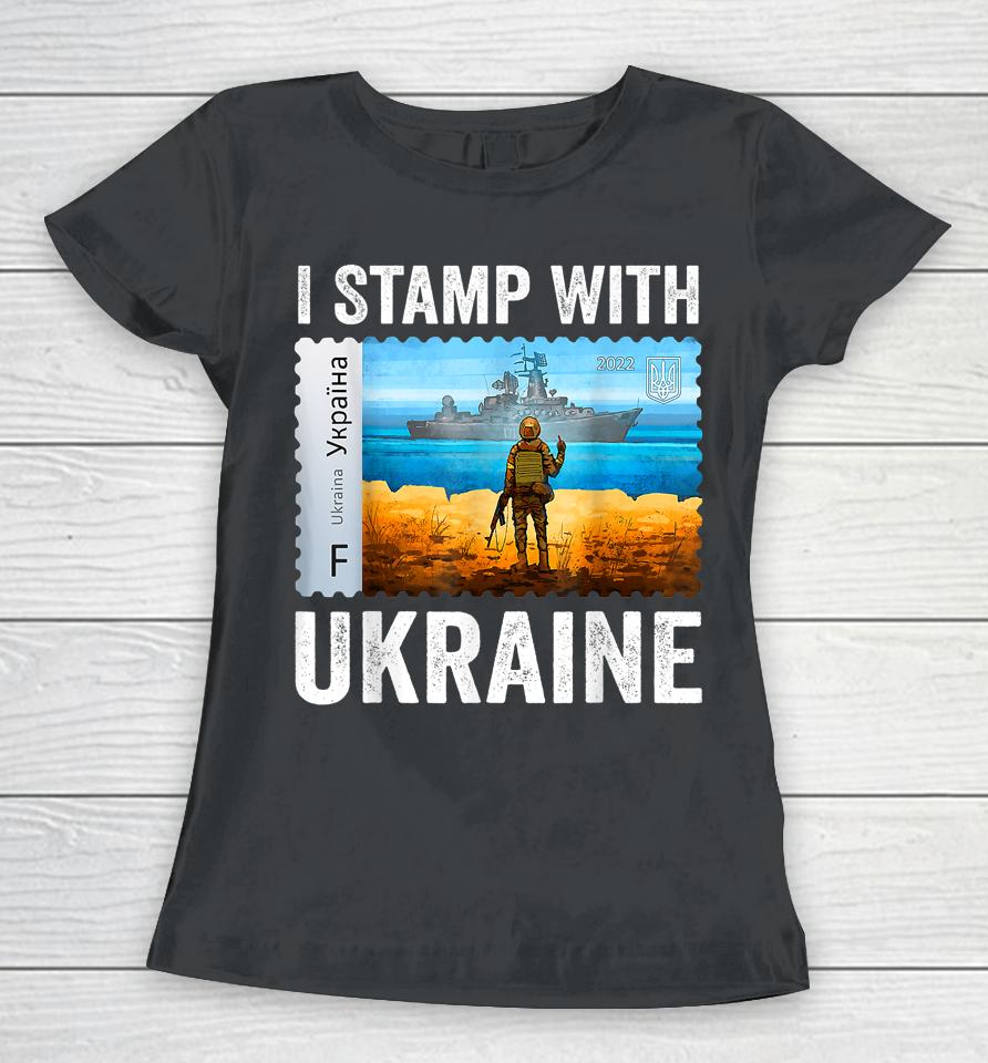 I Stamp With Ukraine Postage Stamp Flag Pride Women T-Shirt
