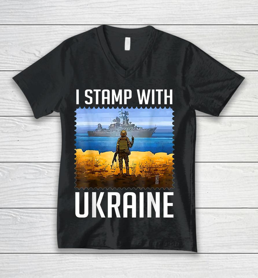 I Stamp With Ukraine Postage Stamp Flag Pride Unisex V-Neck T-Shirt
