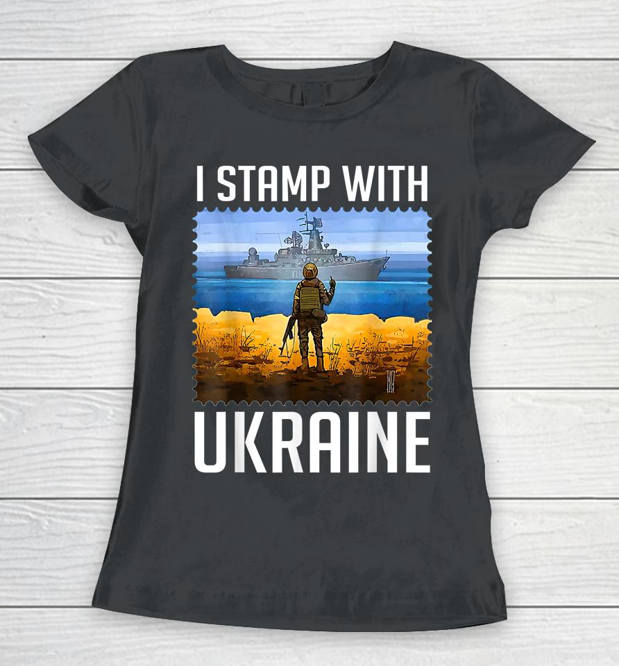 I Stamp With Ukraine Postage Stamp Flag Pride Women T-Shirt