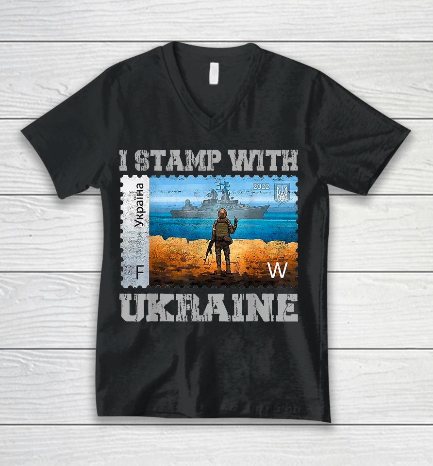 I Stamp With Ukraine Vintage Postage Stamp Flag Pride Unisex V-Neck T-Shirt