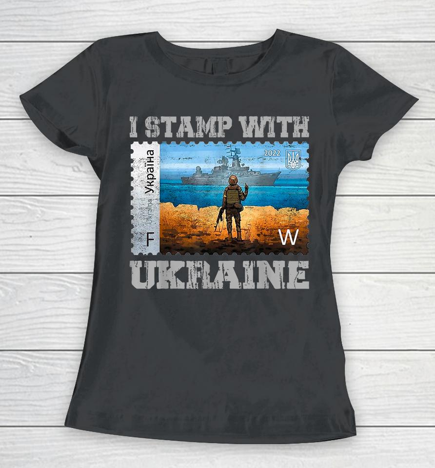 I Stamp With Ukraine Vintage Postage Stamp Flag Pride Women T-Shirt
