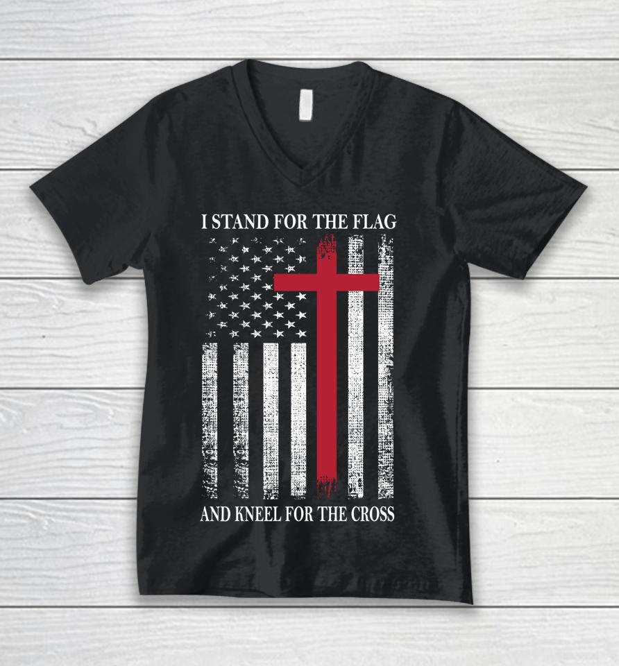 I Stand For The Flag And Kneel For The Cross Shirt Usa Flag Unisex V-Neck T-Shirt