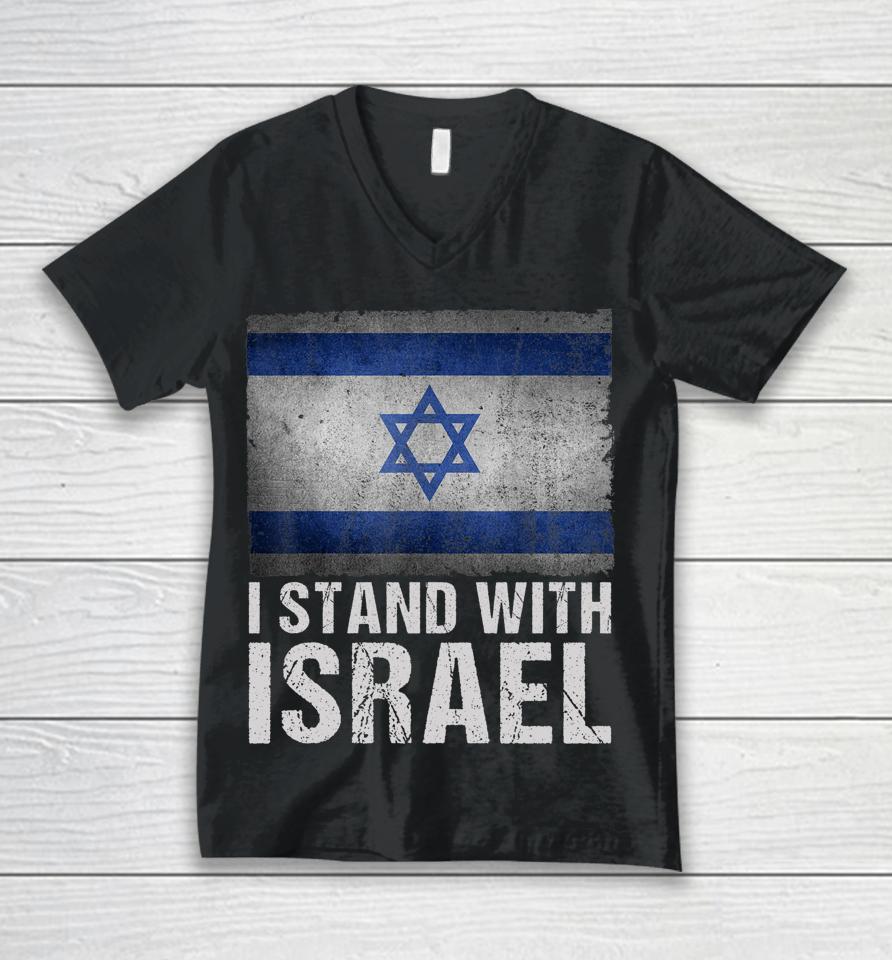 I Stand With Israel Shirt Jewish Gifts Heritage Israeli Flag Unisex V-Neck T-Shirt