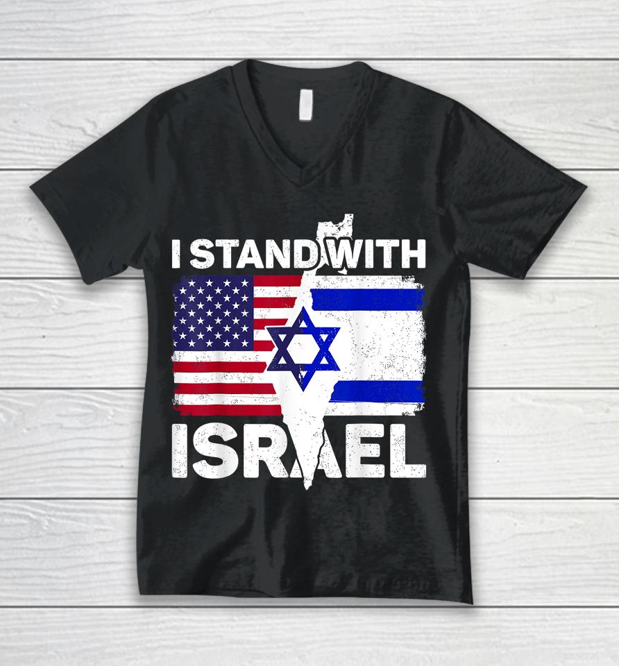 I Stand With Israel Usa American Flag With Israel Flag Unisex V-Neck T-Shirt