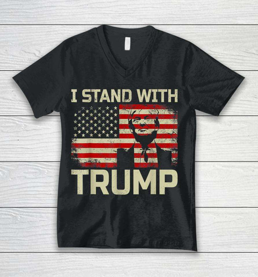 I Stand With Trump American Flag Usa Vintage Unisex V-Neck T-Shirt