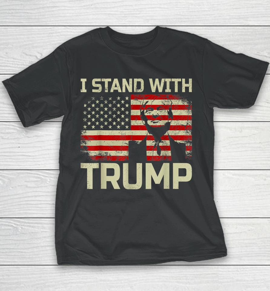 I Stand With Trump American Flag Usa Vintage Youth T-Shirt