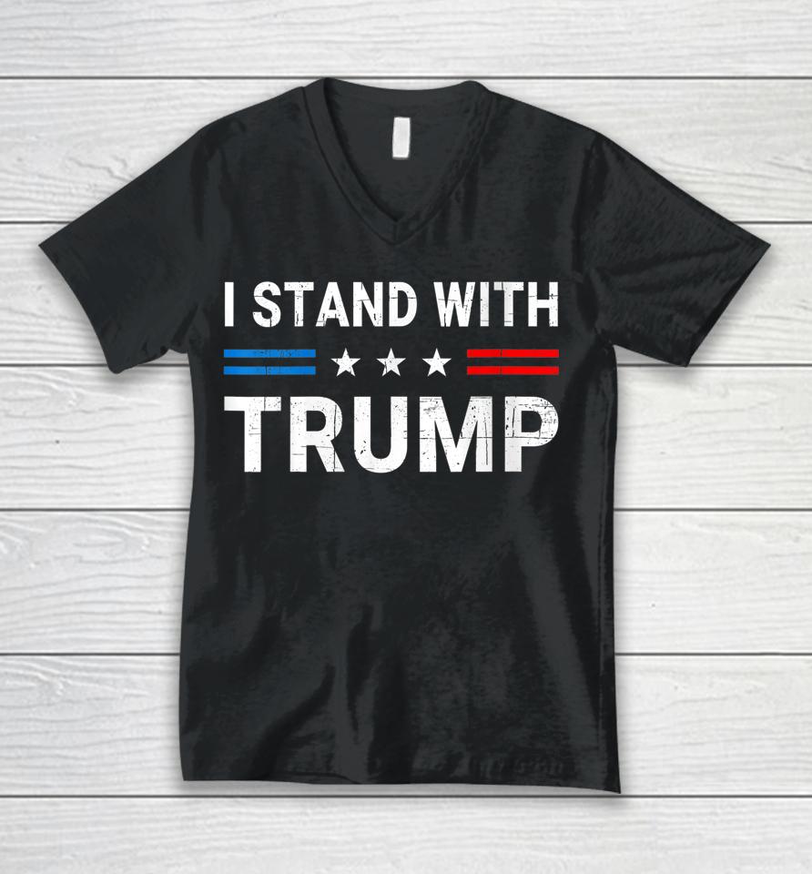 I Stand With Trump American Flag Usa Vintage Unisex V-Neck T-Shirt