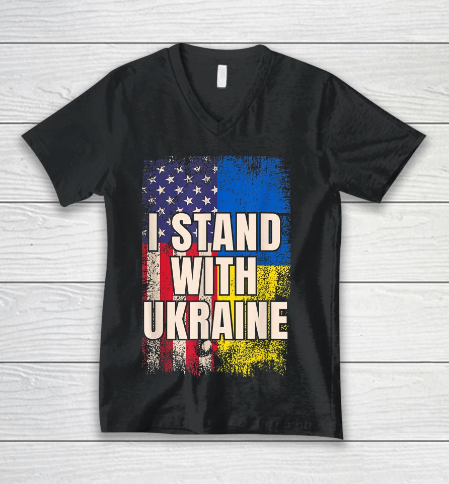 I Stand With Ukraine American Ukrainian Flag Unisex V-Neck T-Shirt