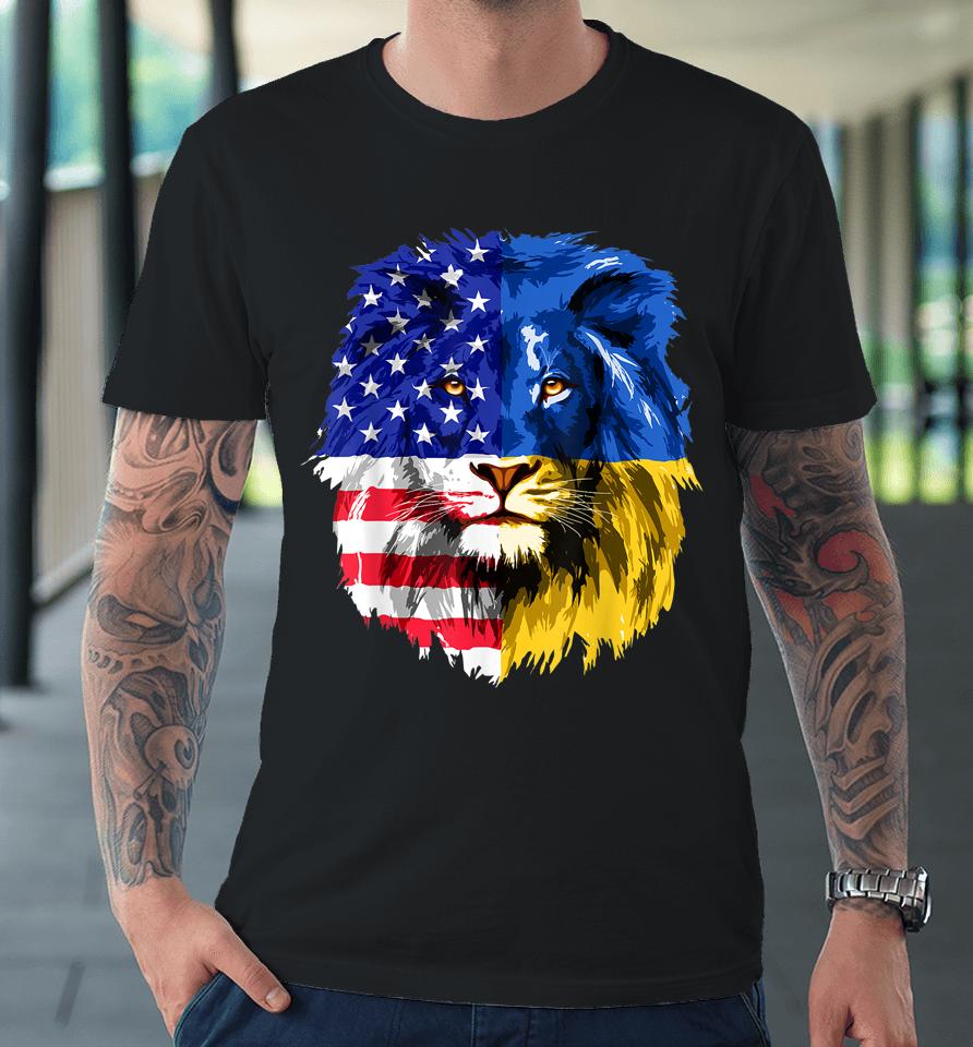 I Stand With Ukraine American Usa Flag Support Ukrainian Premium T-Shirt