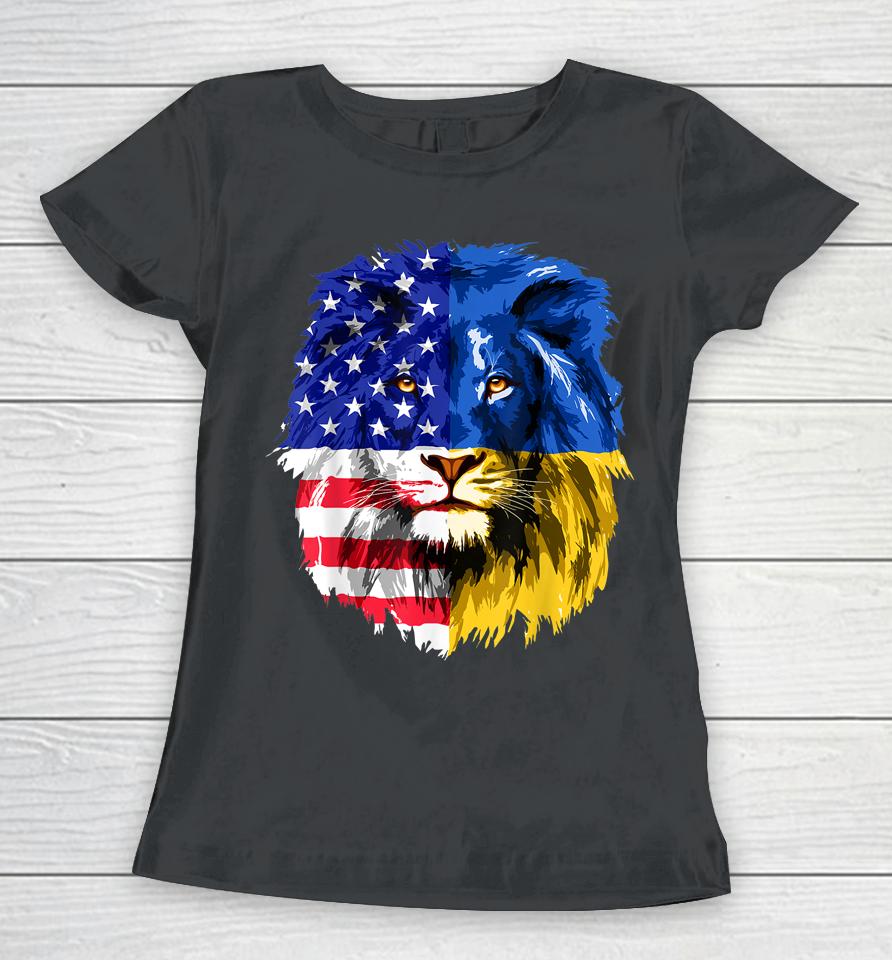 I Stand With Ukraine American Usa Flag Support Ukrainian Women T-Shirt