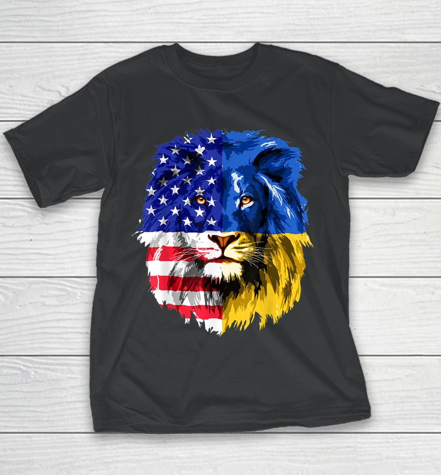 I Stand With Ukraine American Usa Flag Support Ukrainian Youth T-Shirt