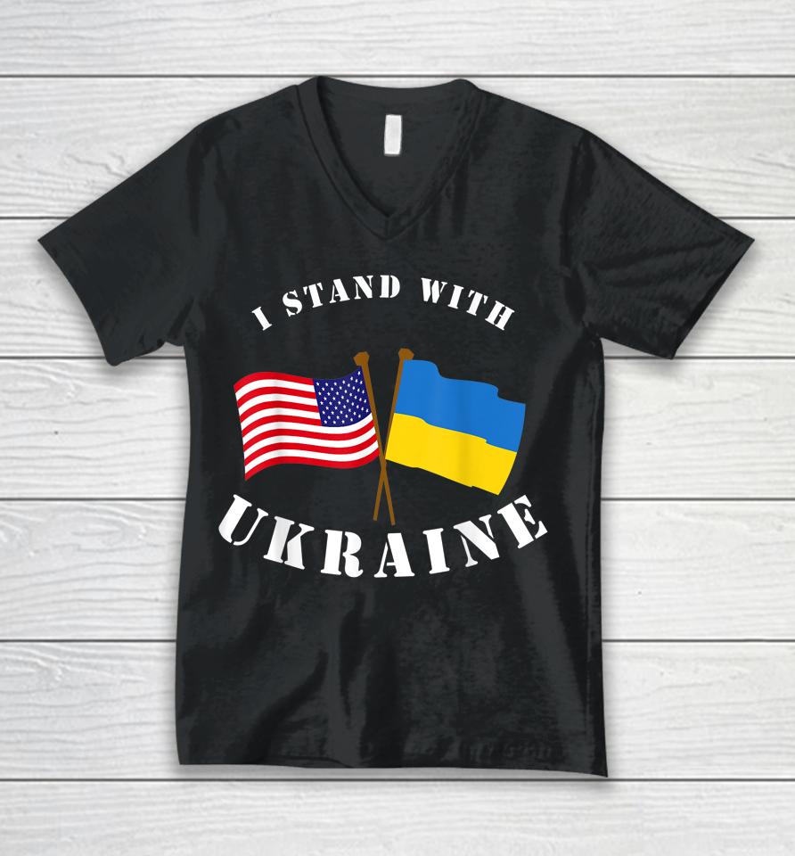 I Stand With Ukraine Flag America Unisex V-Neck T-Shirt