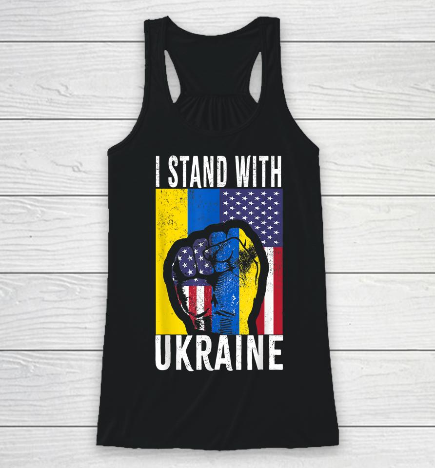 I Stand With Ukraine Flag American Flag Support Ukraine Racerback Tank