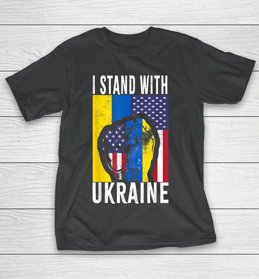 I Stand With Ukraine Flag American Flag Support Ukraine T-Shirt