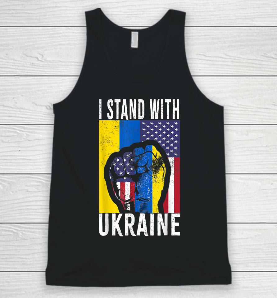 I Stand With Ukraine Flag American Flag Support Ukraine Unisex Tank Top