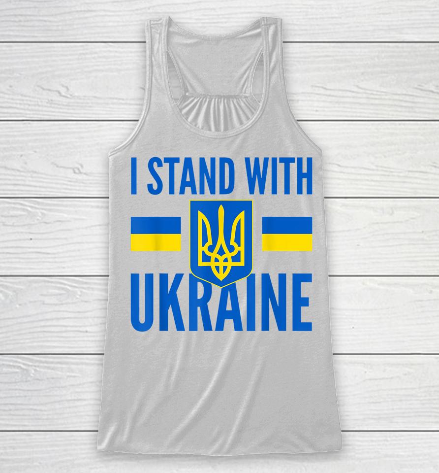 I Stand With Ukraine Flag Golden Trident Coat Of Arm Support Racerback Tank
