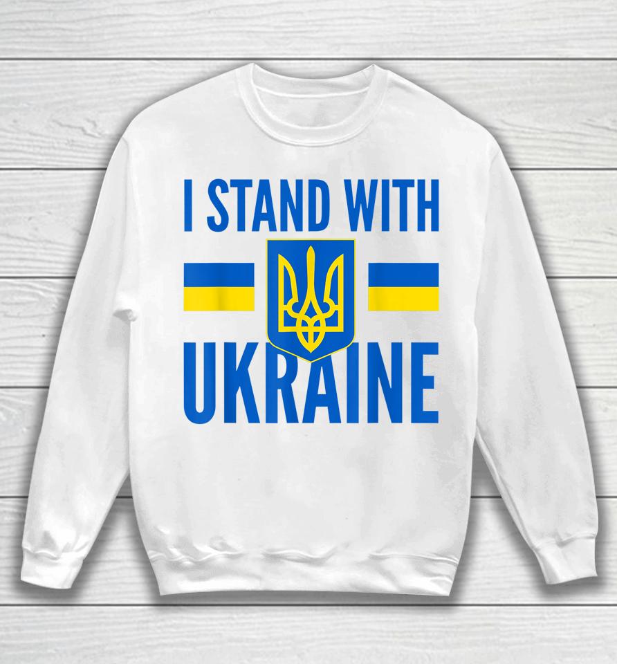 I Stand With Ukraine Flag Golden Trident Coat Of Arm Support Sweatshirt