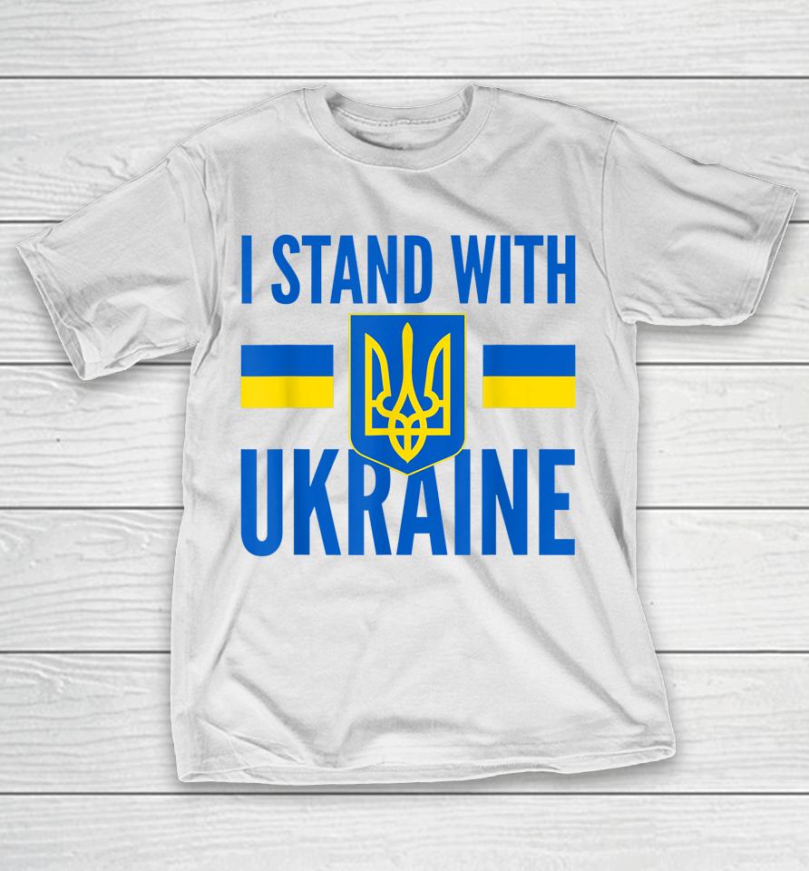 I Stand With Ukraine Flag Golden Trident Coat Of Arm Support T-Shirt