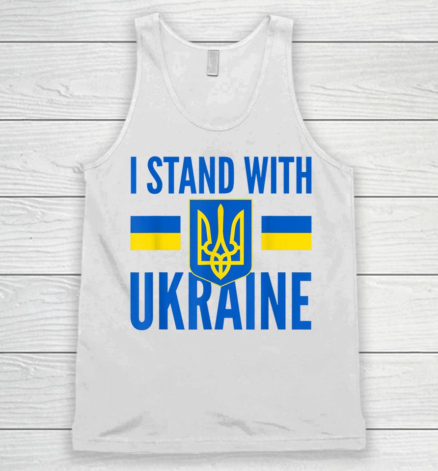 I Stand With Ukraine Flag Golden Trident Coat Of Arm Support Unisex Tank Top