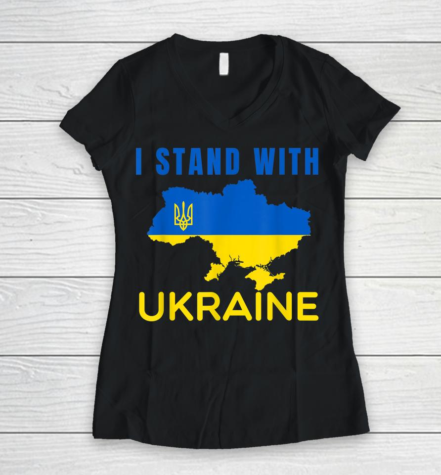 I Stand With Ukraine Flag Women V-Neck T-Shirt