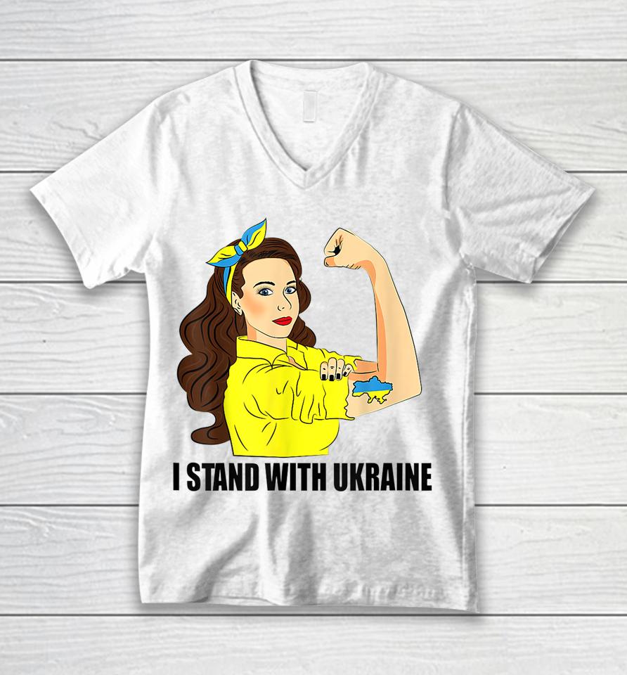I Stand With Ukraine Power Girl Ukraininans Supporter Unisex V-Neck T-Shirt