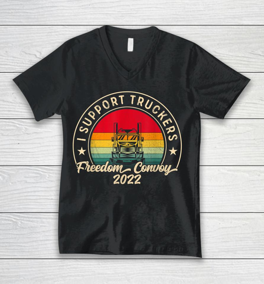 I Support Truckers Canada Usa Freedom Convoy 2022 Vintage Unisex V-Neck T-Shirt