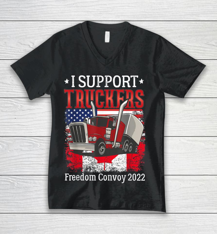 I Support Truckers Freedom Convoy 2022 I Stand With Truckers Unisex V-Neck T-Shirt