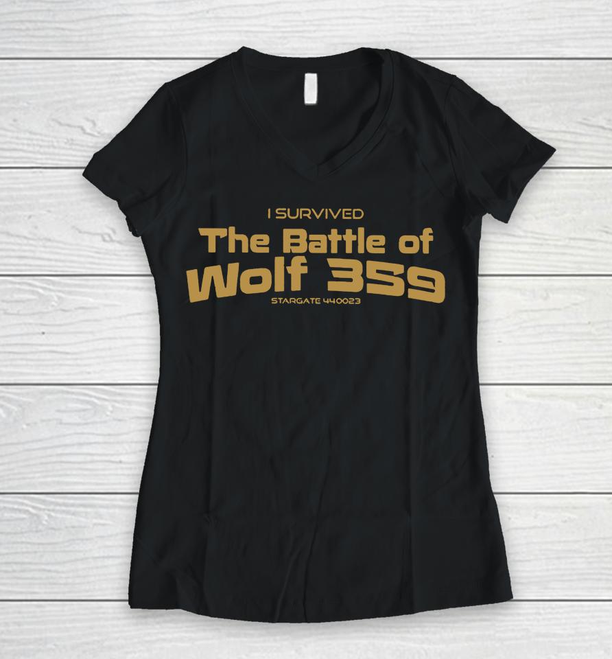 I Survived The Battle Of Wolf 359 Stargate 440023 Women V-Neck T-Shirt