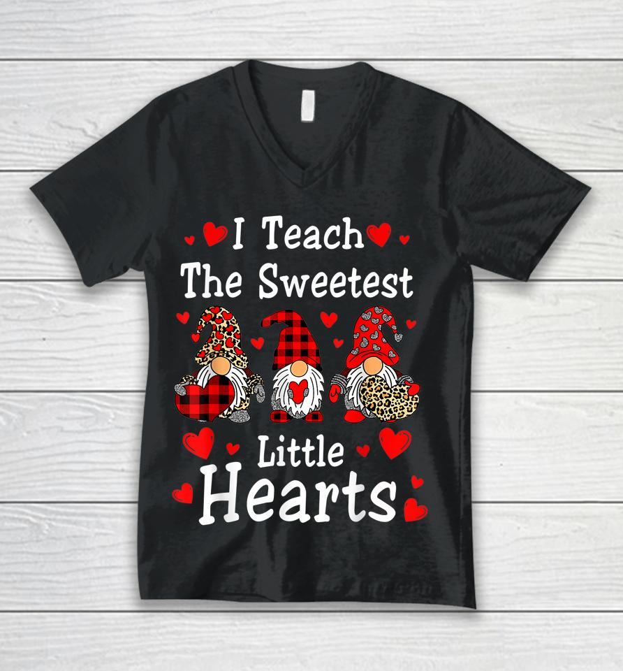 I Teach The Sweetest Hearts Gnomes Teacher Valentine's Day Unisex V-Neck T-Shirt
